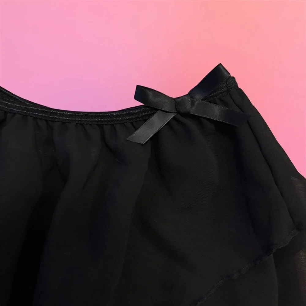 Freestyle Danskin Black Chiffon Dance Ballet Tutu Skirt with Bow - 10/12 Large